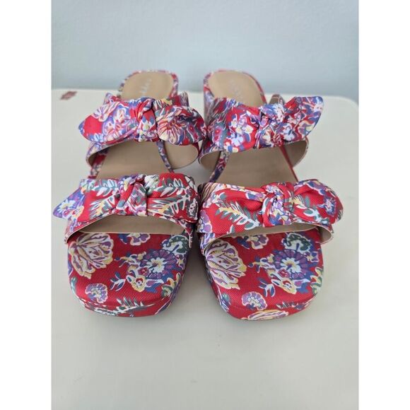 Copper Key Floral Block Heels Size 9 Retro Bow Knot Platform Sandals Electric - Picture 8 of 8